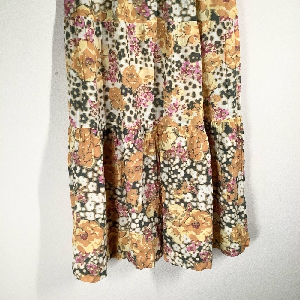 BA&SH Tiered Floral Midi Skirt M Semi Sheer Pull-On Hippie Festival Beach Resort - Picture 10 of 12